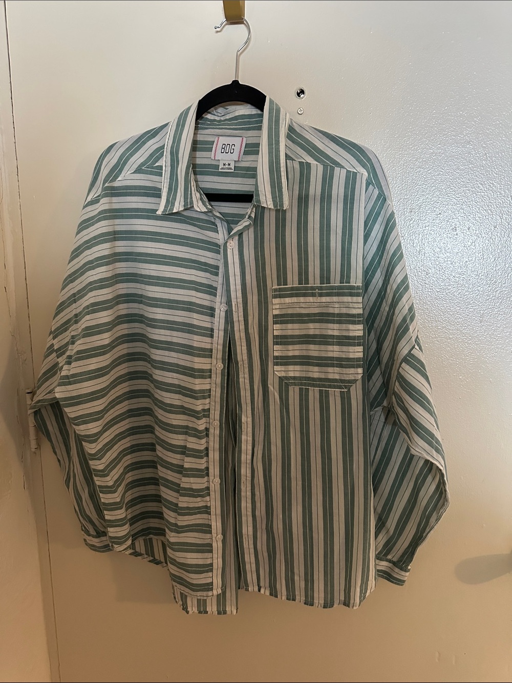 BDG Green and White Striped Button-Down Shirt